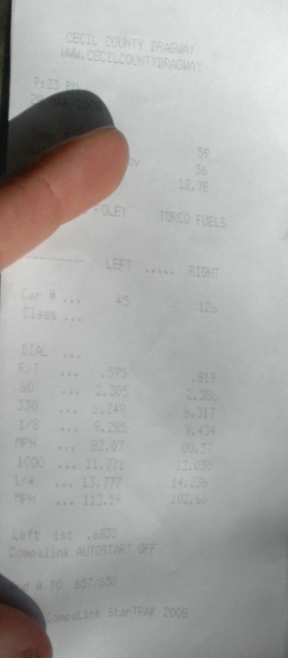 Cecil County Dragway time slip showing 13.777 quarter-mile at 113.59 mph