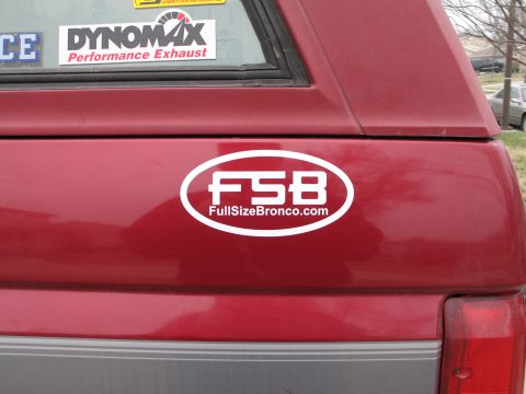 1995 Ford Bronco - Sticker on the rear of a red SUV reads FSB FullSizeBronco.com, indicating it is a Ford Bronco.