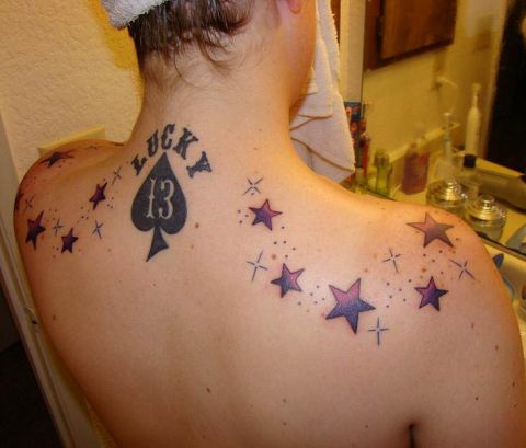 1989 Ford Bronco - Tattoo a spade with 'LUCKY 13' and a scattering of stars across the shoulder.
