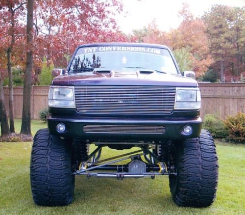 1994 Ford Bronco - This lifted 1994 Ford Bronco features a custom grille and oversized tires, giving it an imposing stance.