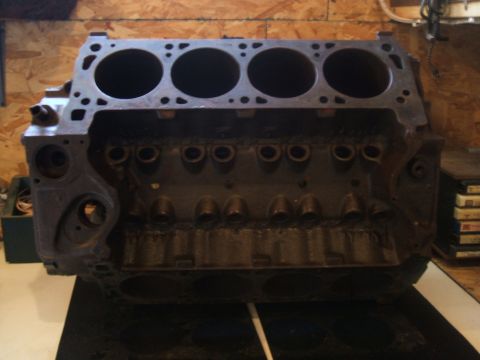 1974 Ford Ranchero - A V8 engine block is shown from the front, with cylinder bores visible at the top.