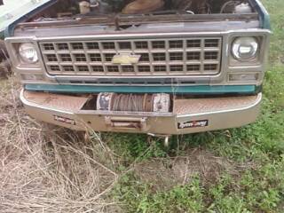 1979 Chevrolet Cheyenne - Front view of a 1979 Chevrolet Cheyenne truck, showing the grille, headlights, and a winch mounted on the bumper.
