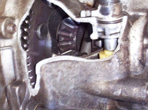1995 Ford Probe - Differential gears and shift mechanism visible within a transmission housing.