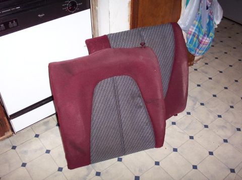 1995 Ford Probe - Two car seats with maroon and grey fabric are shown, possibly for an interior redo.