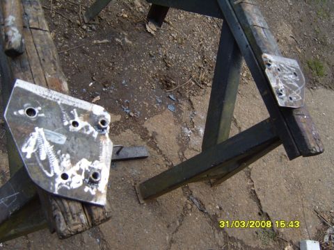 1989 Ford Bronco - Two metal plates, likely for a winch mount, are shown on sawhorses. The date stamp indicates the photo was taken on March 31, 2008.