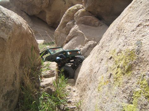 1988 Ford Bronco - This RC rock crawler, resembling a 1988 Ford Bronco, navigates a challenging course through Vasquez Rocks.