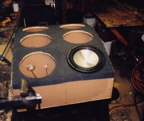 1994 Ford Bronco - Custom car subwoofer box with one speaker installed, ready for more.