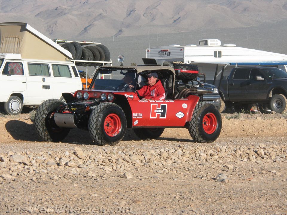 Red Hurst-sponsored off-road desert race buggy on dirt