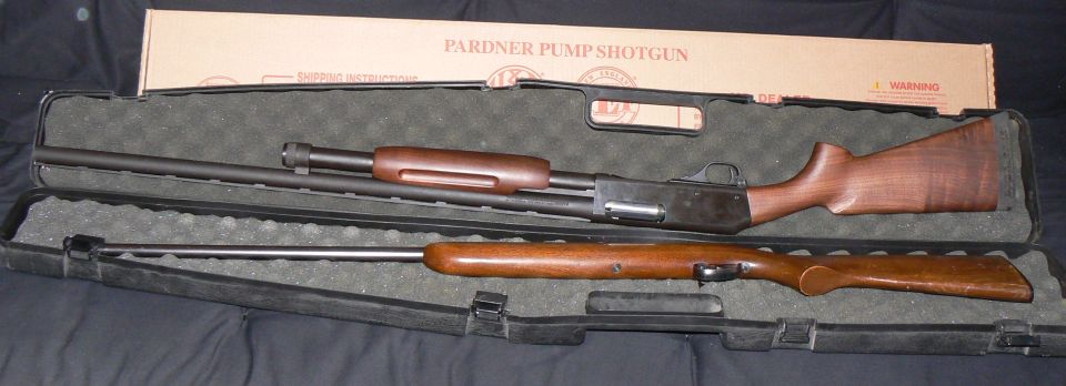 My old 1946 Remington 510 .22 short long or long rifle and my New England Firearms Pardner 1228 Pump shotgun. Bought the shotgun on my lunch break, after eating lunch.