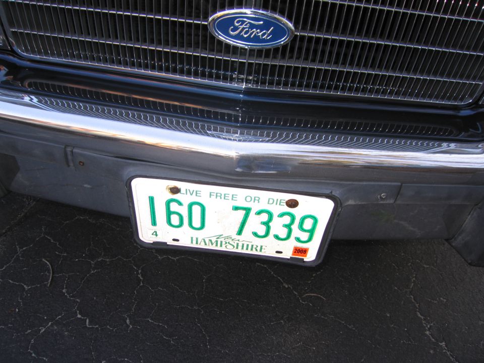 Ford emblem on chrome grille above license plate 160 7339