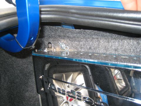 2007 Subaru Impreza - Custom car audio installation in trunk, a Kicker subwoofer.