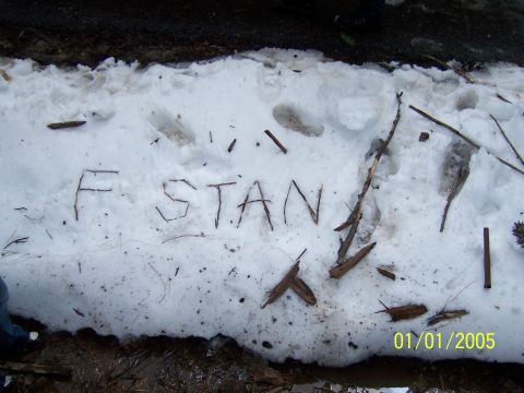 1991 Ford Bronco - Letters formed from sticks in the snow with a date stamp of 01/01/2005.