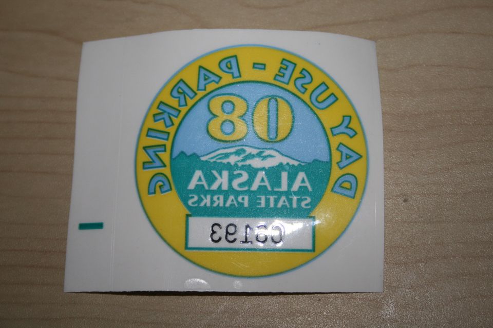 Alaska State Parks day-use parking permit sticker