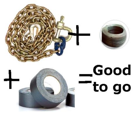 1985 Toyota Hilux - A visual representation of essential repair items: chain, wire, and duct tape, suggesting readiness.