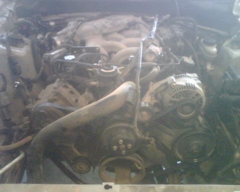 1999 Ford Mustang - Close-up view of a vehicle's engine bay, showing various components and wiring.