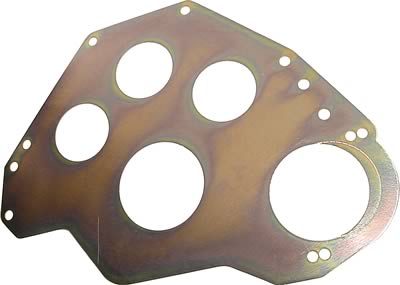1972 Ford Ranchero - This metal plate features five large circular openings for gauges and several smaller mounting holes. The SuperMotors.net logo is visible i…