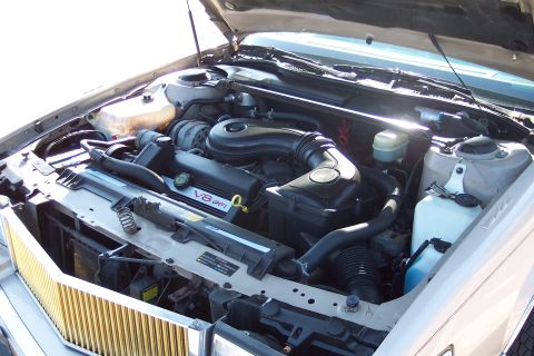 2001 Ford Crown Victoria - The engine bay of a car, showing the V8 PFI engine components under the open hood.