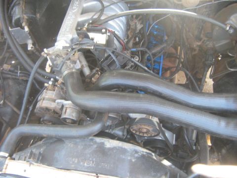 1986 Ford Bronco - Close-up view of an engine bay, showing various components and hoses.