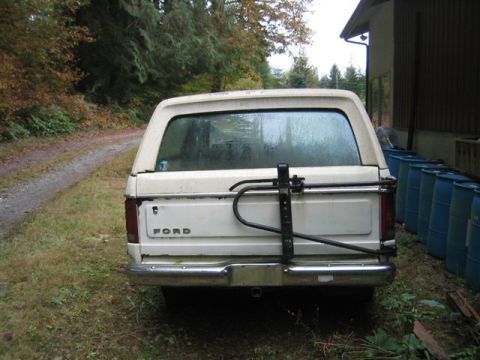 1978 Ford Bronco - Rear view of a 1978 Ford Bronco, showing the tailgate and spare tire carrier.