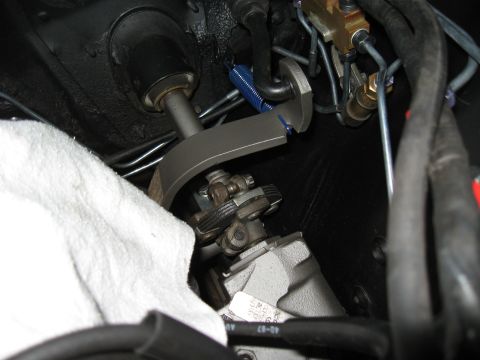 1968 Shelby GT500 - A detailed view of the brake pedal mechanism, showing linkages and a return spring.