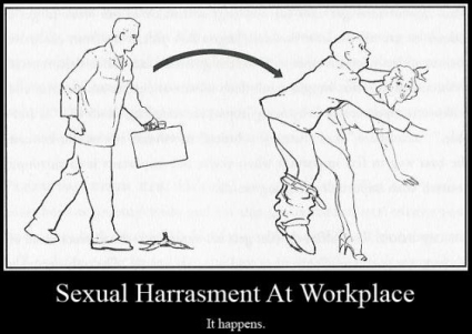 1986 Ford Bronco - This image depicts a humorous, albeit offensive, take on workplace harassment, illustrating a man falling onto a woman after slipping on a…