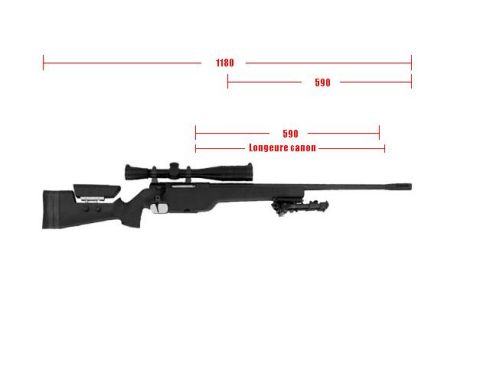 1985 Ford Bronco - Diagram shows a sniper rifle with overall length and barrel length measurements indicated.
