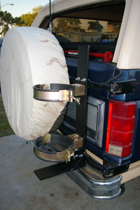 1986 Ford Bronco - This SUV has a custom rear rack designed to hold a spare tire and two fuel cans.