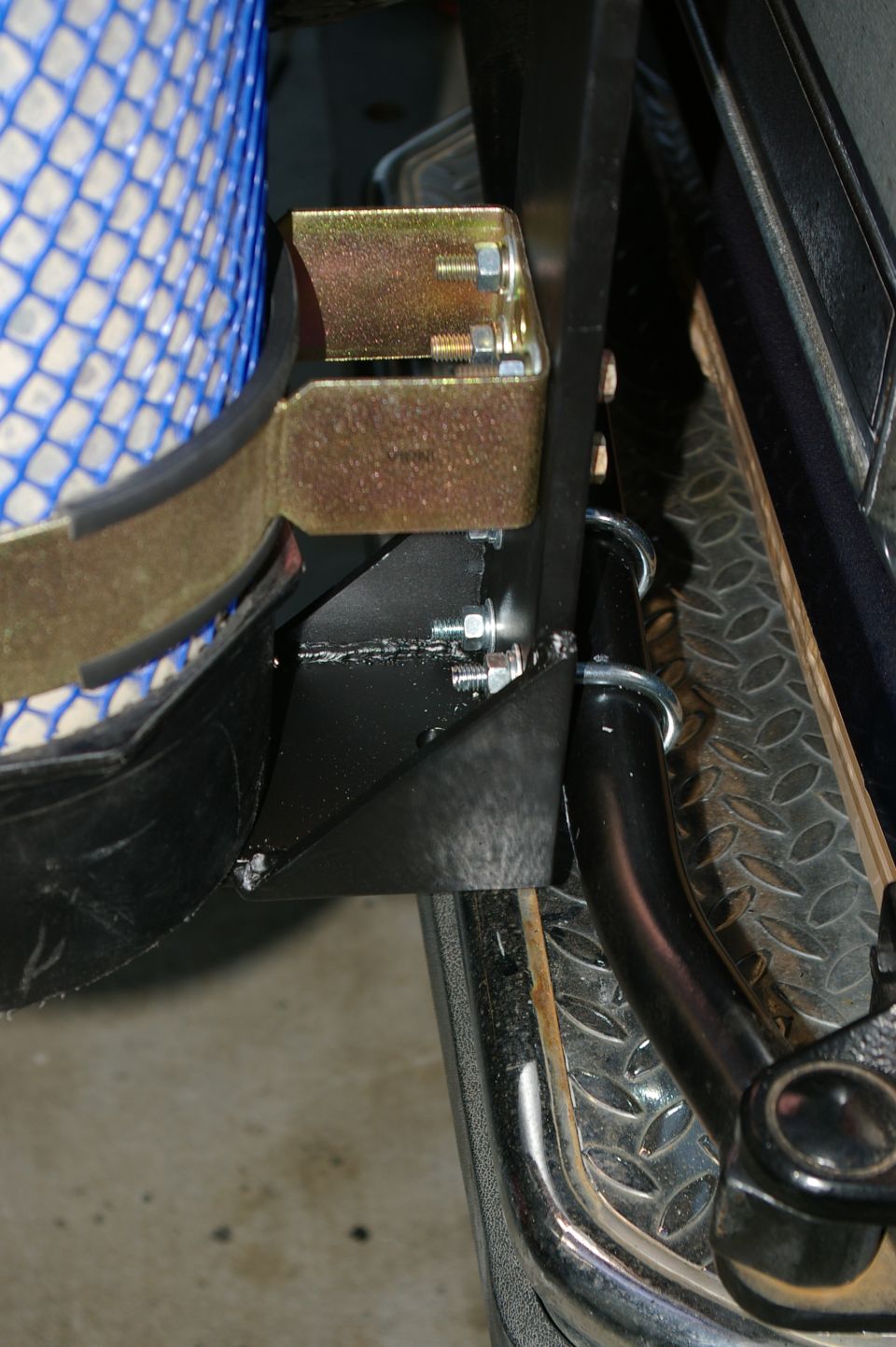 Rear bumper with tow hitch and blue mesh object attached