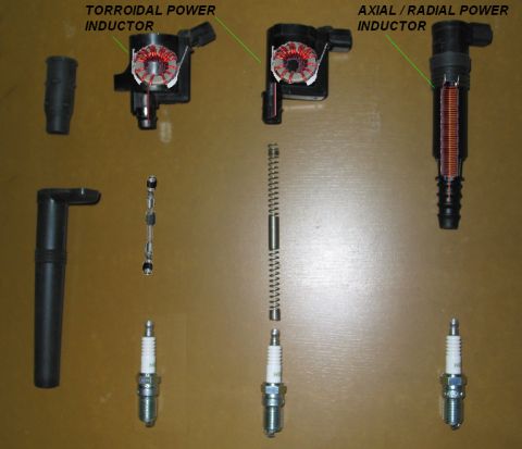 2007 Ford Mustang - Automotive ignition system components including spark plugs and power inductors are displayed.