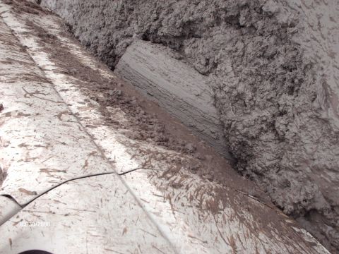 1982 Ford F-100 - A truck is stuck in deep mud, with only the tire and some of the body visible.