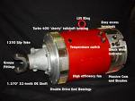 1991 Ford Bronco - A detailed view of a Turbo 600 'shorty' helicopter rotor head, with various components labeled.