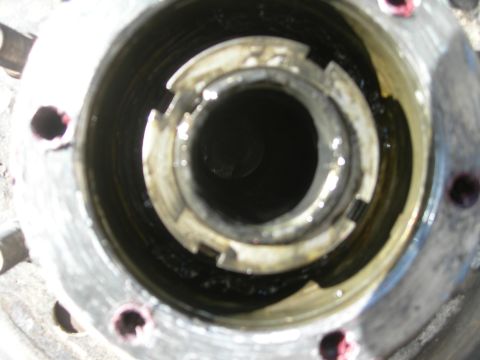 1974 Ford F-250 - This is a close-up view of a vehicle's wheel hub assembly, revealing its internal components and splines.