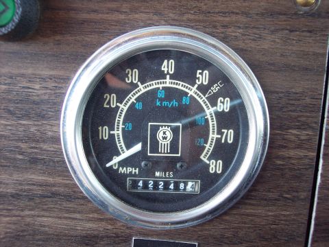 1981 Kenworth W900A - Close-up of a Kenworth truck's speedometer and odometer, displaying mileage.