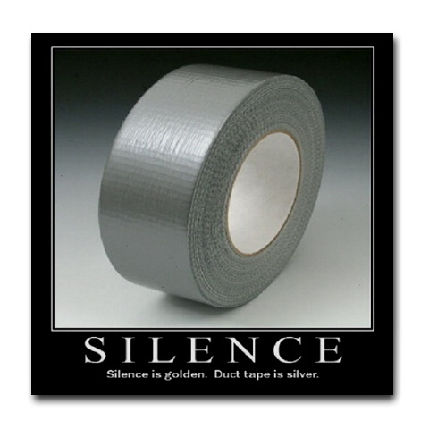 1982 Toyota 4Runner - A roll of silver duct tape is shown, with the text 'SILENCE' and 'Silence is golden. Duct tape is silver.' below it.
