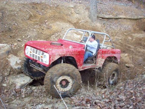 1978 Ford Bronco - This modified 1978 Ford Bronco navigates a challenging rocky terrain during an off-road excursion.