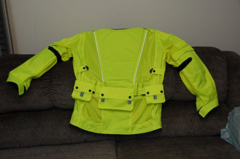 1998 BMW R1100GS ABS - High-visibility motorcycle jacket with cargo pockets and reflective accents.