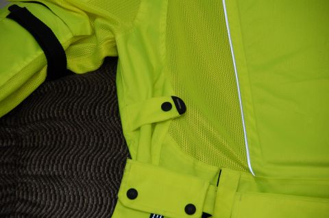 1998 BMW R1100GS ABS - This image shows a detail of a high-visibility motorcycle jacket, not a 1998 BMW R1100GS ABS.