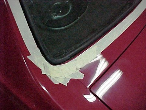 1967 Mercury Cougar - Masking off around the rear window before installing the stainless trim