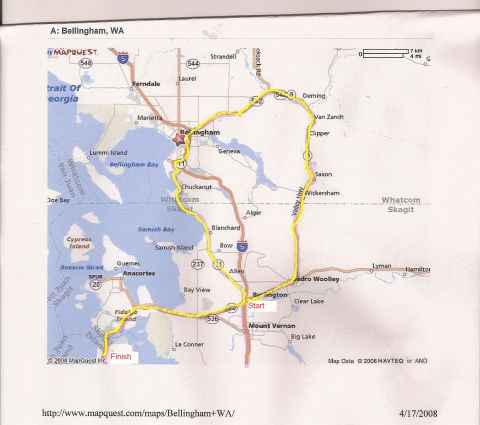 1995 Ford Probe - This map shows a highlighted route in the Bellingham, Washington area, including cities like Mount Vernon and Anacortes.