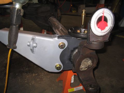 1979 Ford Bronco - A magnetic angle gauge is used to measure the angle of a vehicle's suspension part during a modification or repair.