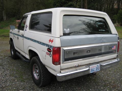 1980 Ford Bronco - This 1980 Ford Bronco is seen from the rear, 4x4 decals and a Washington state license plate.