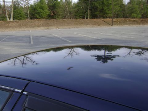 2001 Ford Crown Victoria - Reflections on the roof of a dark blue car parked in an empty lot.