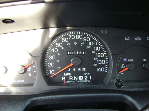 2001 Ford Crown Victoria - Close-up of a car's instrument cluster, showing the speedometer and odometer readings.