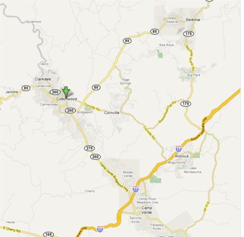1987 Suzuki Samurai - This map displays various locations and roadways in Arizona, including Cottonwood, Jerome, and Sedona.