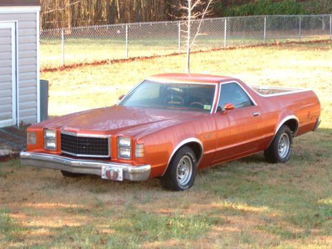 1979 Ford Ranchero - This pickup truck has a distinctive front end and a two-tone paint scheme on its side.