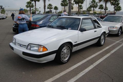 1992 Ford Crown Victoria - White Ford Mustang coupe with a black trim and 5.0 badging.
