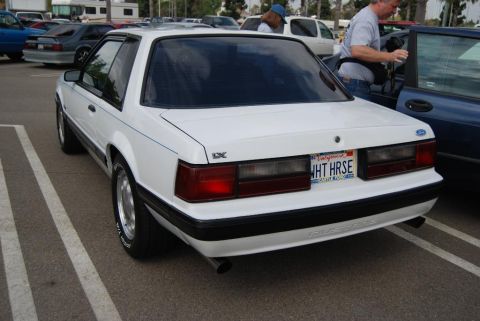 1992 Ford Crown Victoria - A white Ford Mustang coupe is parked in a lot, with other vehicles visible in the background.