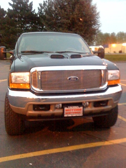 2001 Ford Excursion - This Ford Super Duty truck features a prominent chrome grille and dual hood scoops, suggesting a model year around 2001.