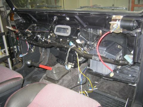 1987 Suzuki Samurai - Dashboard removed from a 1987 Suzuki Samurai to access wiring and HVAC systems.