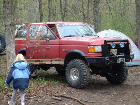 1988 Ford Bronco - This 1988 Ford Bronco is equipped for off-road adventures, large tires and a protective brush guard.